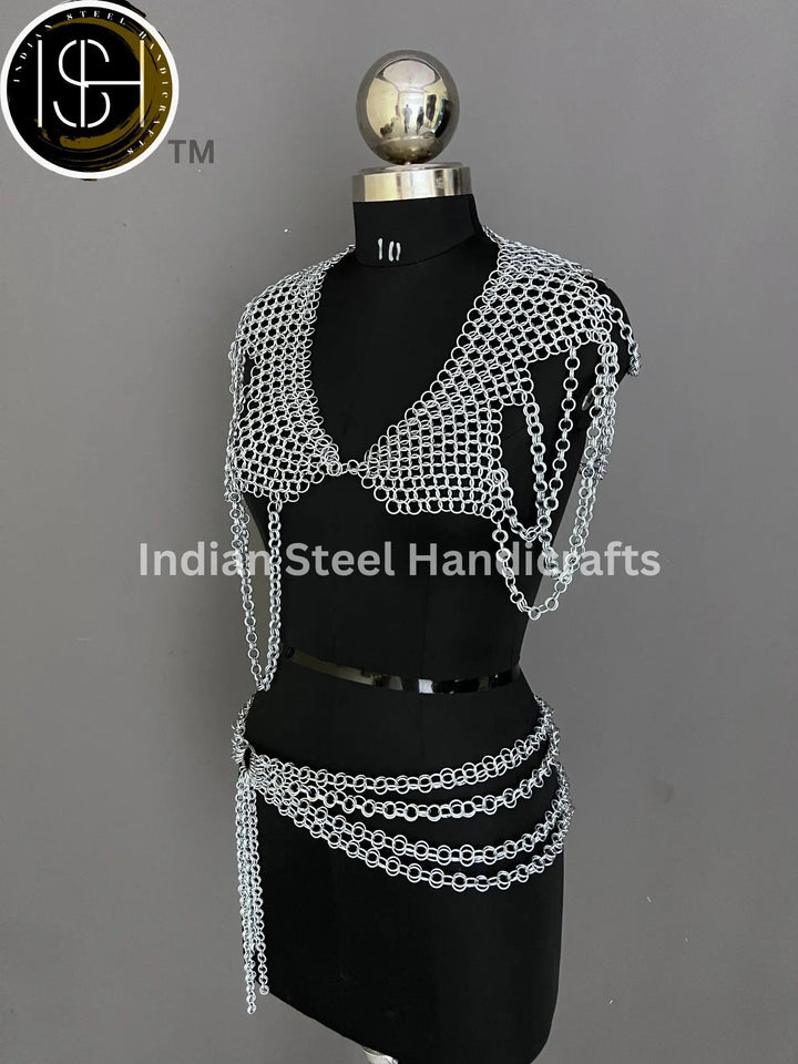 Metal Viking Top & Belt, Ren faire Chainmaille Handmade Medieval Cosplay Armor, SCA Larp Costume, Mother's day Reenactment, Christmas Gift. ISH Collection