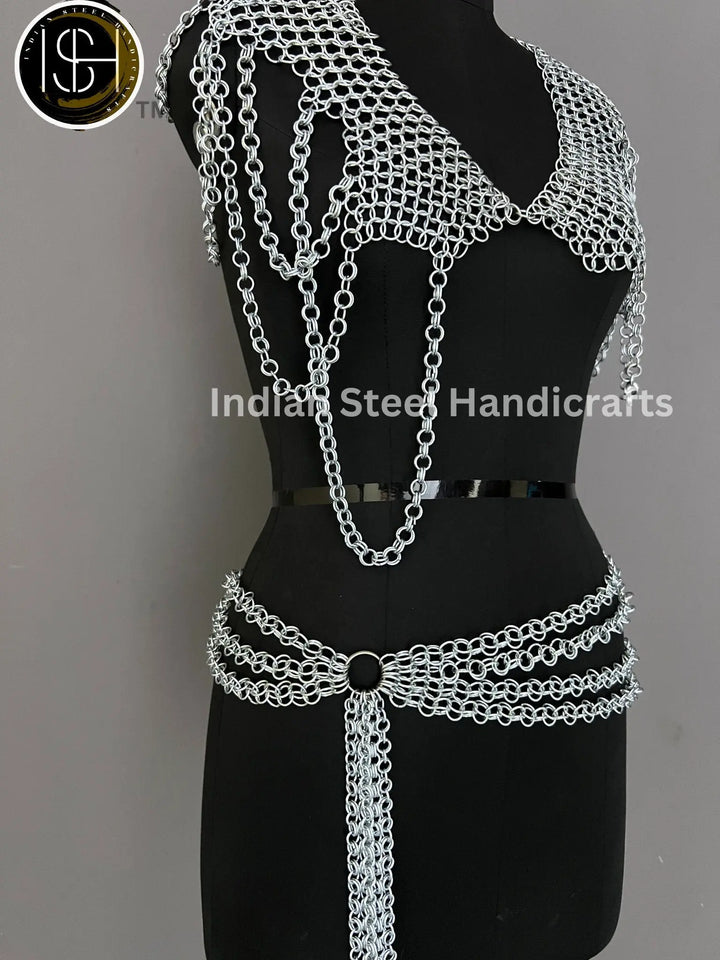 Metal Viking Top & Belt, Ren faire Chainmaille Handmade Medieval Cosplay Armor, SCA Larp Costume, Mother's day Reenactment, Christmas Gift. ISH Collection