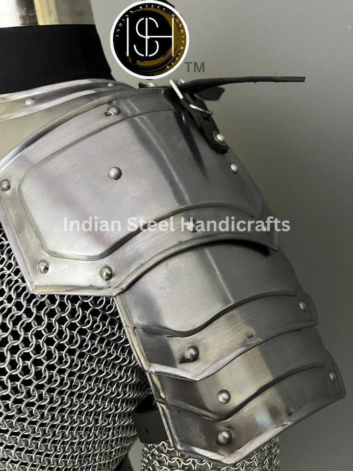Female Knight Armor: Steel Gorget, Pouldron & Chainmail - LARP Cosplay