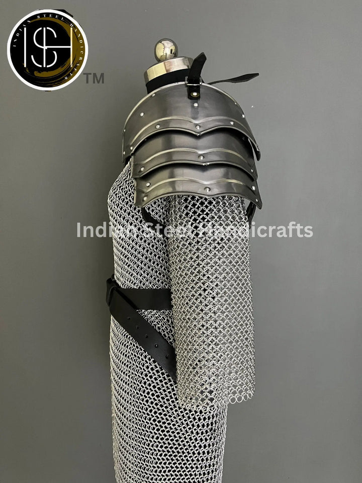 Female Knight Armor: Steel Gorget, Pouldron & Chainmail - LARP Cosplay