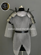 Female Knight Armor: Steel Gorget, Pouldron & Chainmail - LARP Cosplay