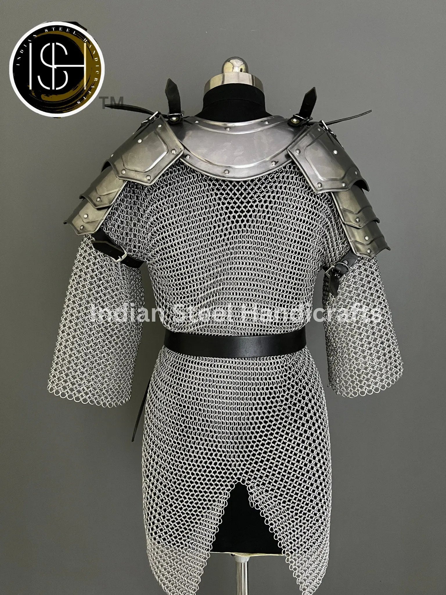 Female Knight Armor: Steel Gorget, Pouldron & Chainmail - LARP Cosplay