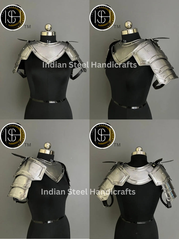 Female Knight Armor: Steel Gorget, Pouldron & Chainmail - LARP Cosplay