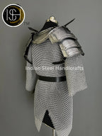 Female Knight Armor: Steel Gorget, Pouldron & Chainmail - LARP Cosplay