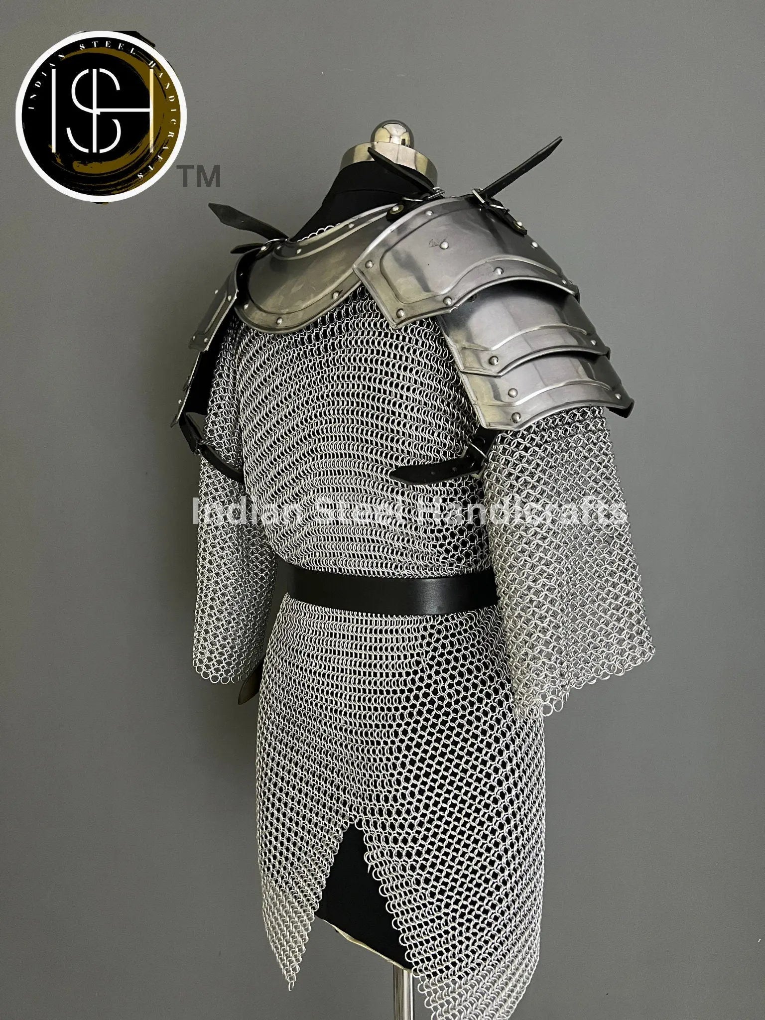Female Knight Armor: Steel Gorget, Pouldron & Chainmail - LARP Cosplay