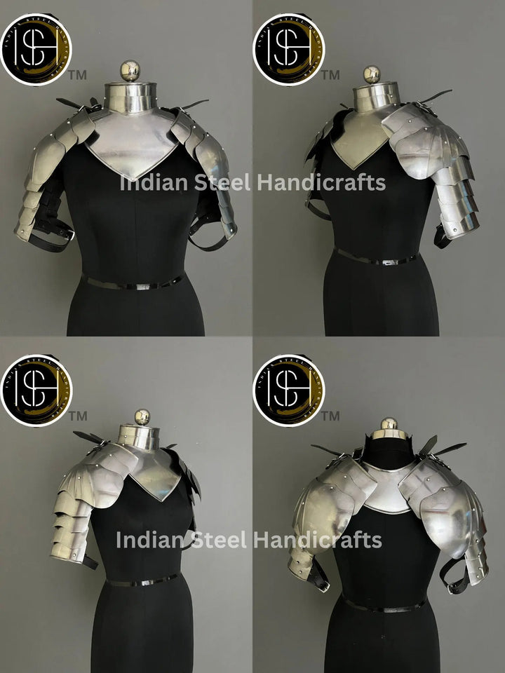Female Knight Steel Armor: Gorget, Pouldron, Chainmail - LARP Cosplay