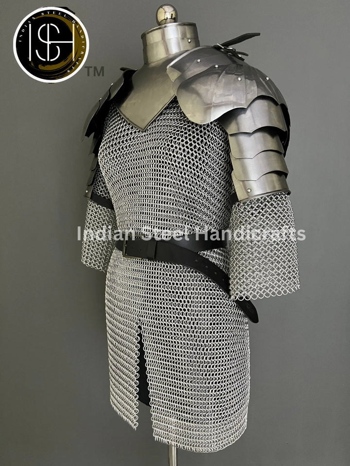 Female Knight Steel Armor: Gorget, Pouldron, Chainmail - LARP Cosplay