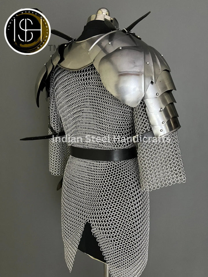 Female Knight Steel Armor: Gorget, Pouldron, Chainmail - LARP Cosplay