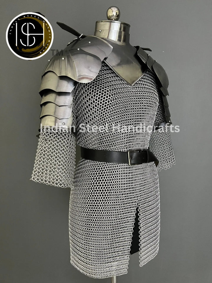 Female Knight Steel Armor: Gorget, Pouldron, Chainmail - LARP Cosplay