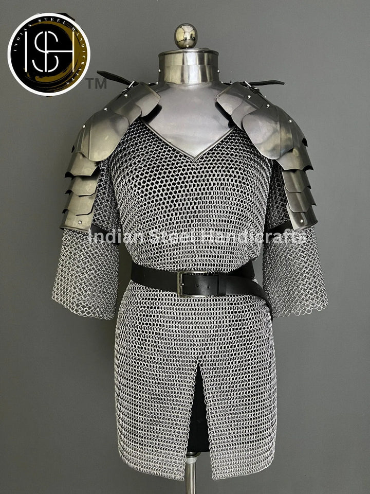 Female Knight Steel Armor: Gorget, Pouldron, Chainmail - LARP Cosplay