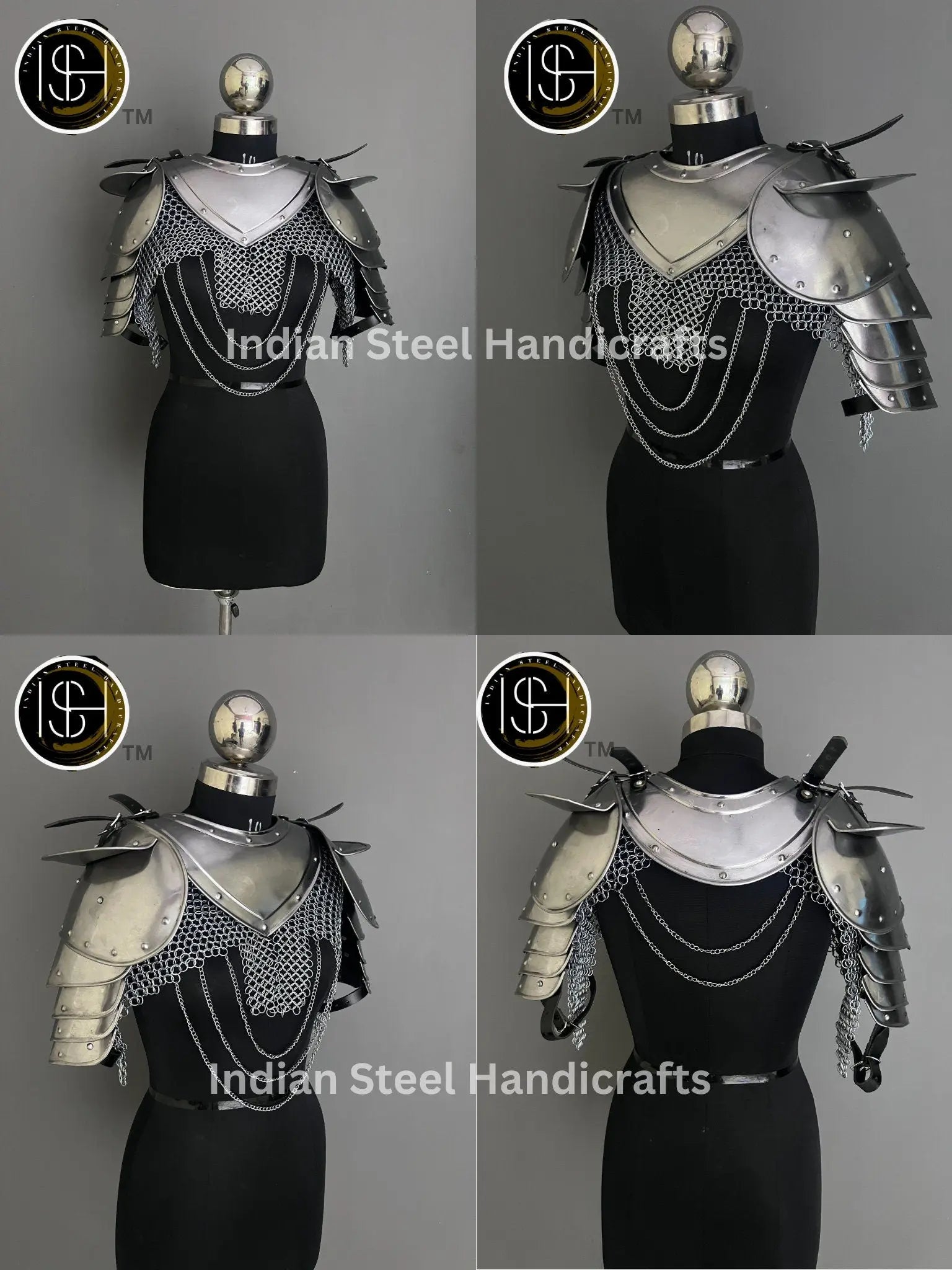 Female Knight Steel Armor: Gorget, Pouldron & Chainmail - LARP Cosplay
