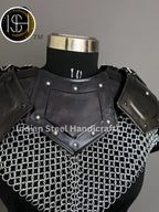 Female Knight Armor: Steel Gorget & Pouldron, Chainmail Top - LARP Cosplay