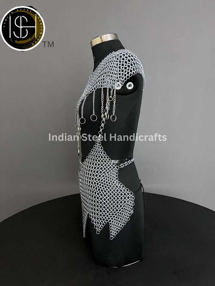 Chainmail Harness, Chainmail Chains Layers top & Skirt, Rings Costume, Wedding Cosplay Costume, Larp , Cosplay, Sca Armor, Gift For Women. ISH Collection