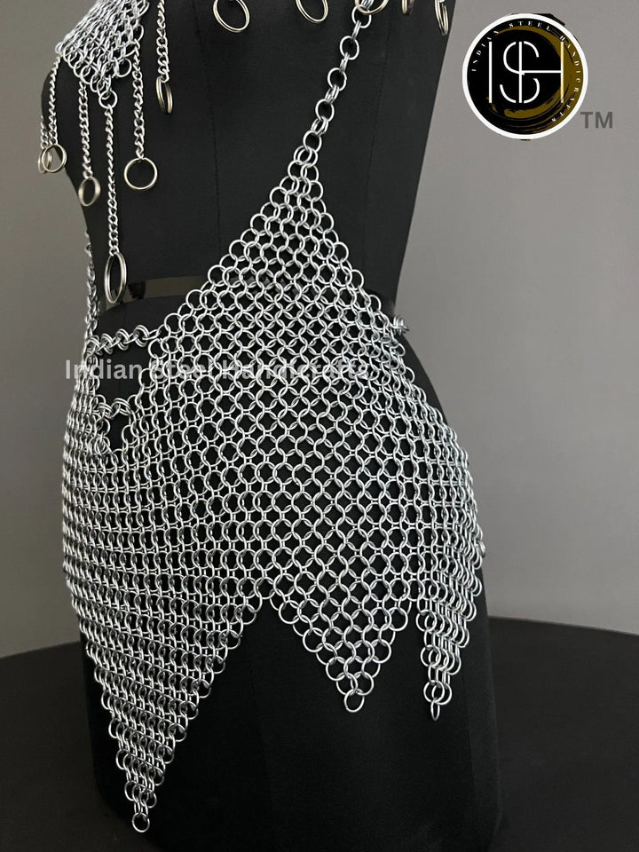 Chainmail Harness, Chainmail Chains Layers top & Skirt, Rings Costume, Wedding Cosplay Costume, Larp , Cosplay, Sca Armor, Gift For Women.