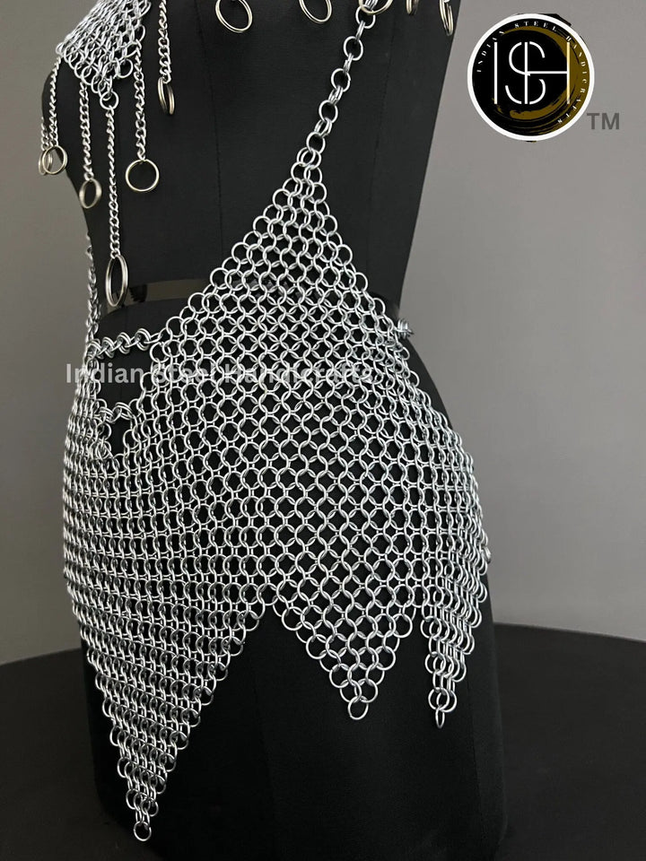 Chainmail Harness, Chainmail Chains Layers top & Skirt, Rings Costume, Wedding Cosplay Costume, Larp , Cosplay, Sca Armor, Gift For Women. ISH Collection