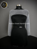 Chainmail Silver Long Sleeves Shrug, Handmade Loose Cropped Pullover Top, Elegant & Most Beautiful Wedding Costume, Halloween Cosplay Gift ISH Collection