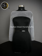 Chainmail Silver Long Sleeves Shrug, Handmade Loose Cropped Pullover Top, Elegant & Most Beautiful Wedding Costume, Halloween Cosplay Gift ISH Collection