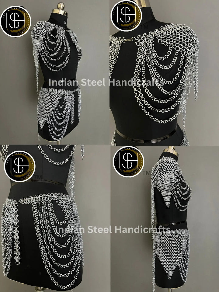 Handmade Chainmail Skirt & Top: Steel Viking Armor Costume