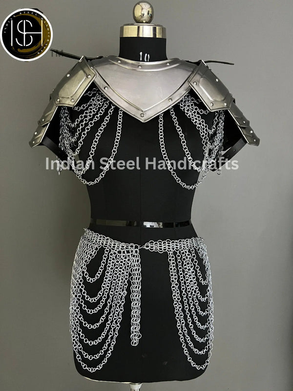 Pouldron armor, gorget armor, shoulder armor, knight armor, larp armor , medieval armor, fantasy armor, gift for her, gift for him, sca armor, cosplay armor, armor for sale, cosplay clothing, chainmale armor, chainmail corset