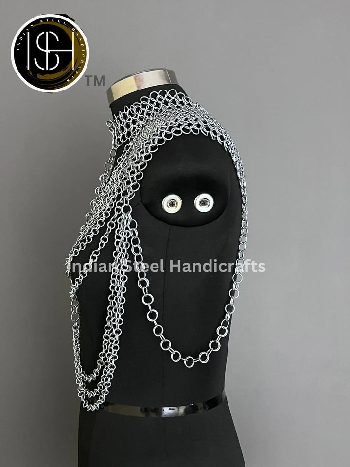 Chainmail Harness, Shoulder jewelry, Chainmaile Chains Layers Jump Rings Costume, Choker Neck, Wedding Cosplay Costume, Rave Outfits Gift. ISH Collection