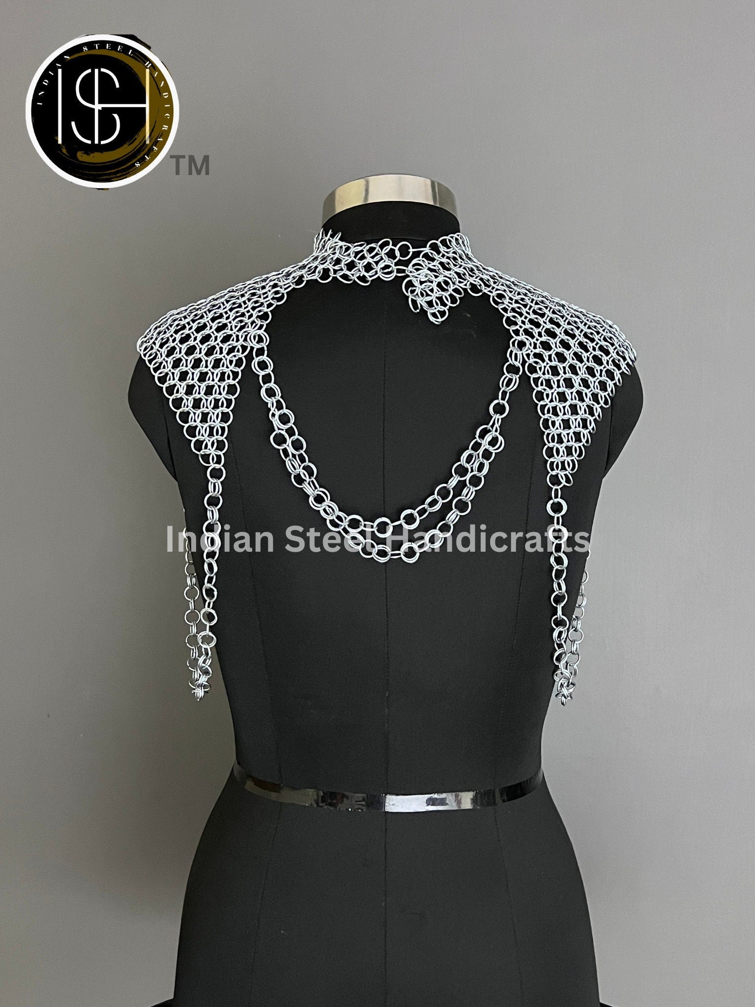 Chainmail Harness, Shoulder jewelry, Chainmaile Chains Layers Jump Rings Costume, Choker Neck, Wedding Cosplay Costume, Rave Outfits Gift.