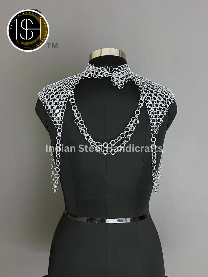 Chainmail Harness, Shoulder jewelry, Chainmaile Chains Layers Jump Rings Costume, Choker Neck, Wedding Cosplay Costume, Rave Outfits Gift. ISH Collection