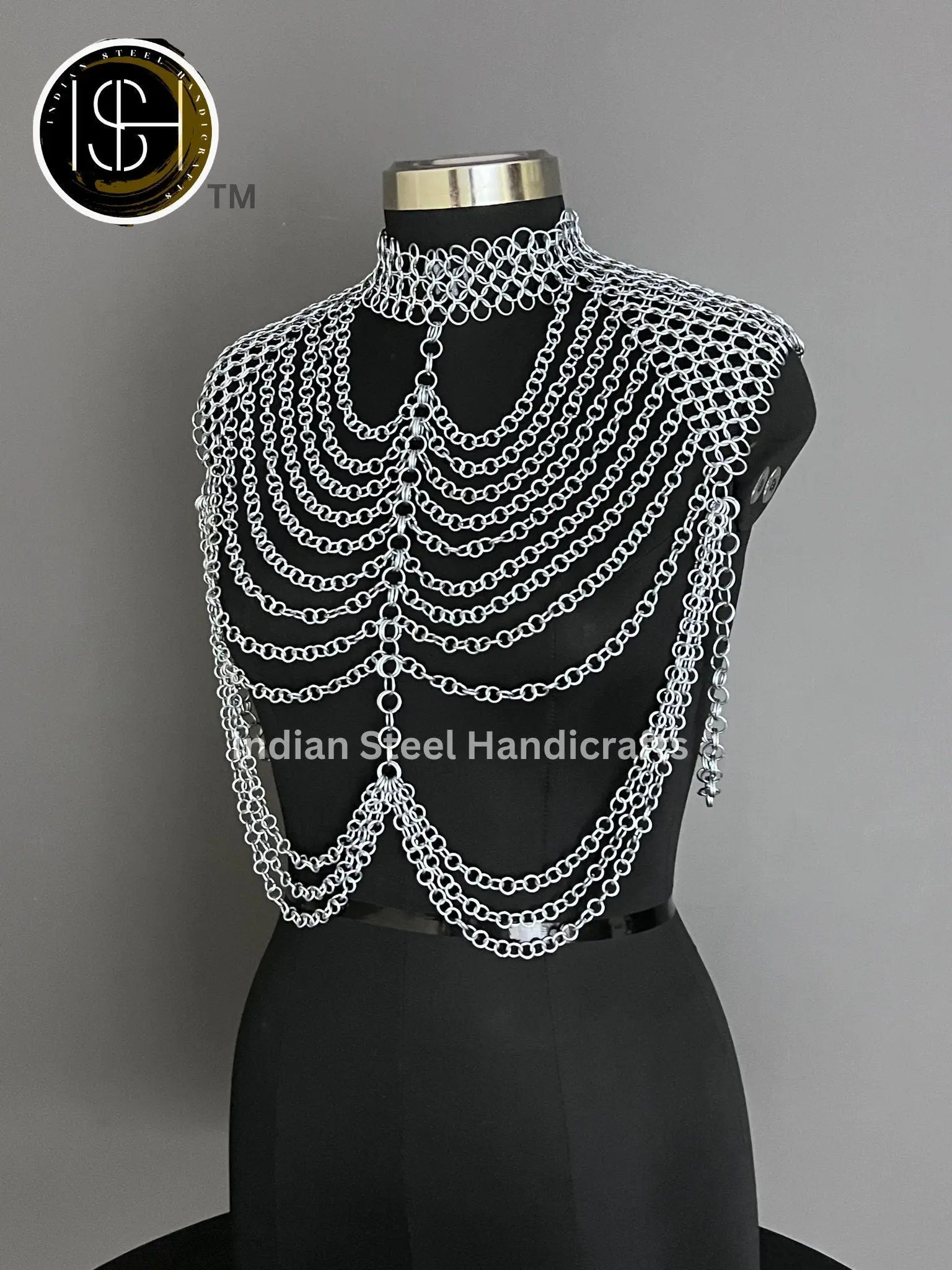 Chainmail Harness, Shoulder jewelry, Chainmaile Chains Layers Jump Rings Costume, Choker Neck, Wedding Cosplay Costume, Rave Outfits Gift. ISH Collection