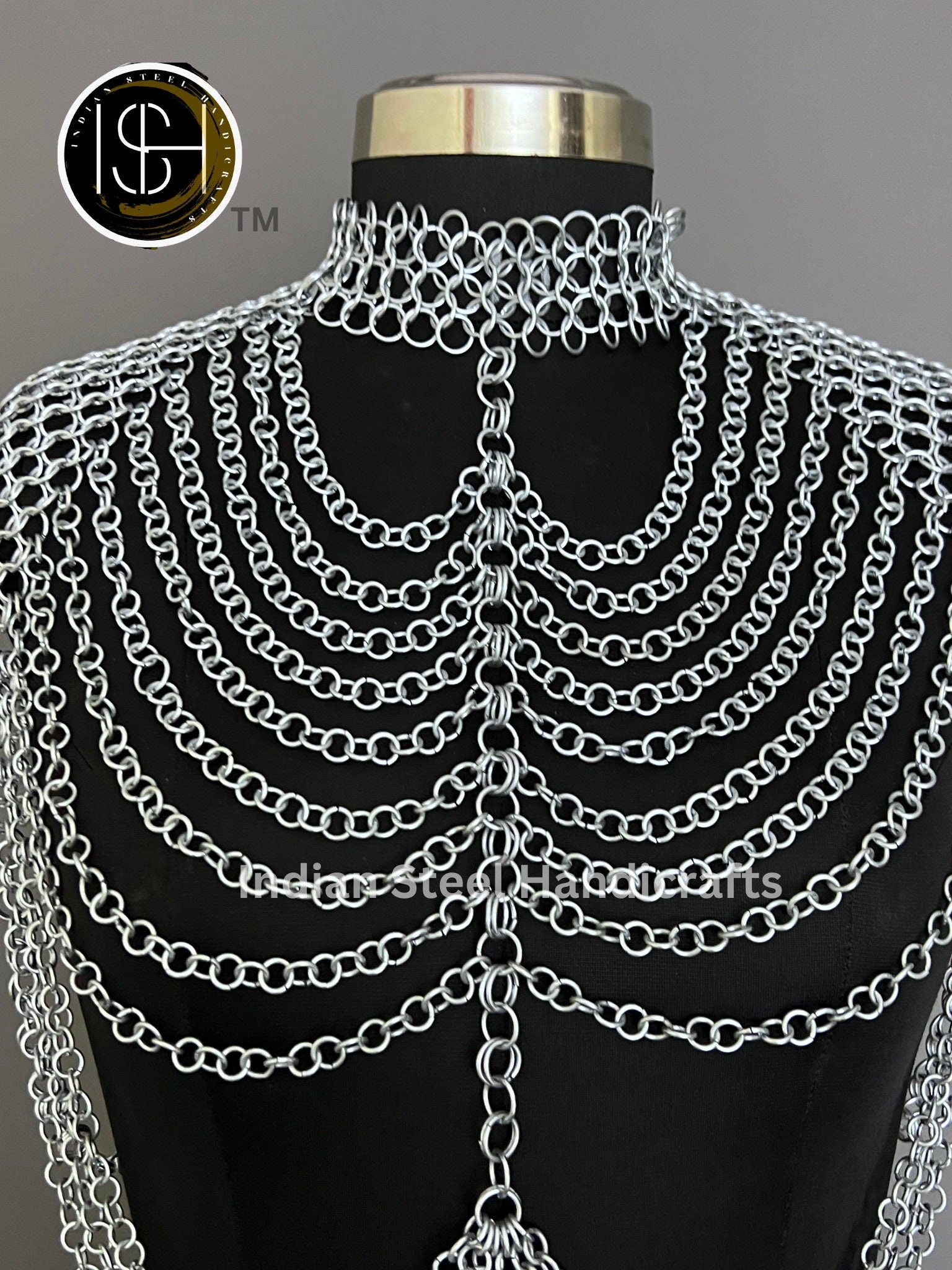 Chainmail Harness, Shoulder jewelry, Chainmaile Chains Layers Jump Rings Costume, Choker Neck, Wedding Cosplay Costume, Rave Outfits Gift.