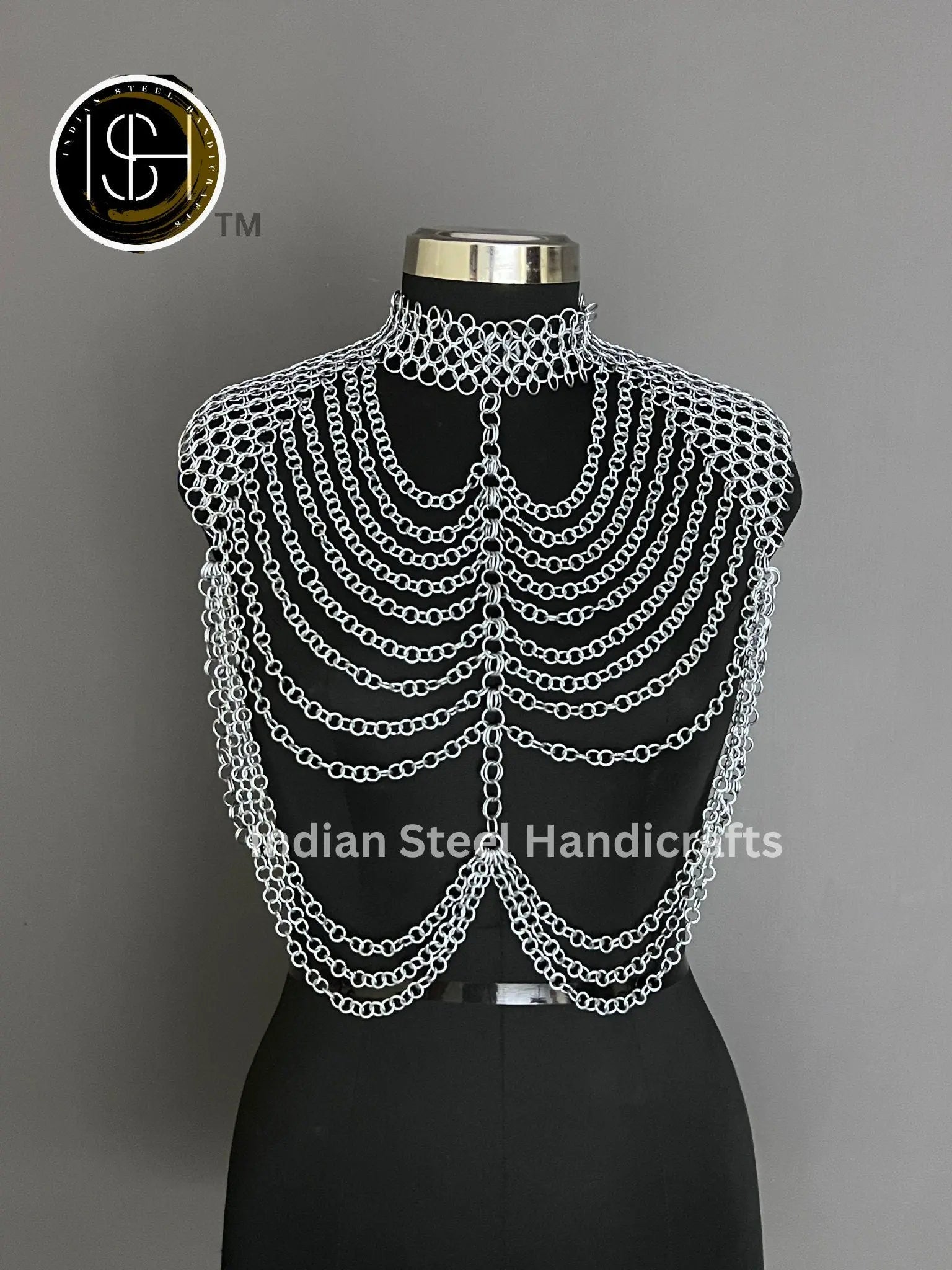 Chainmail Harness, Shoulder jewelry, Chainmaile Chains Layers Jump Rings Costume, Choker Neck, Wedding Cosplay Costume, Rave Outfits Gift. ISH Collection