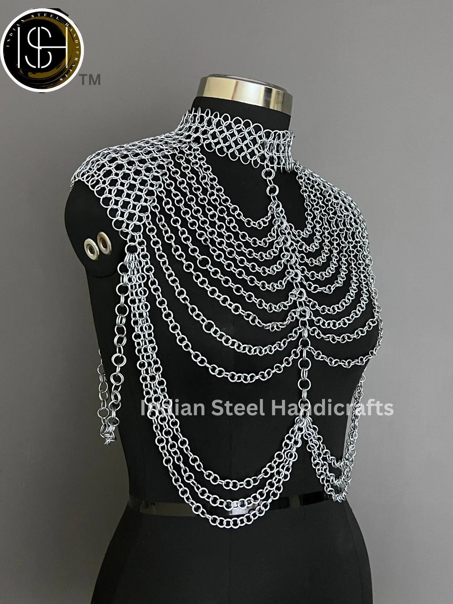 Chainmail Harness, Shoulder jewelry, Chainmaile Chains Layers Jump Rings Costume, Choker Neck, Wedding Cosplay Costume, Rave Outfits Gift. ISH Collection