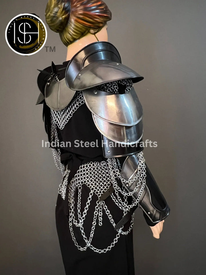 Medieval Steel Pouldron Gorget Armor: LARP Cosplay Costume