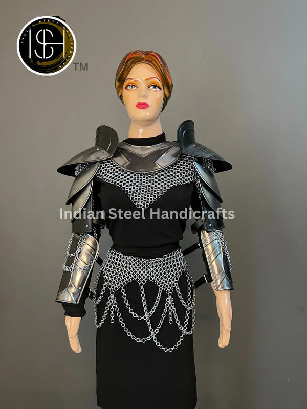 Medieval Steel Pouldron Gorget Armor: LARP Cosplay Costume