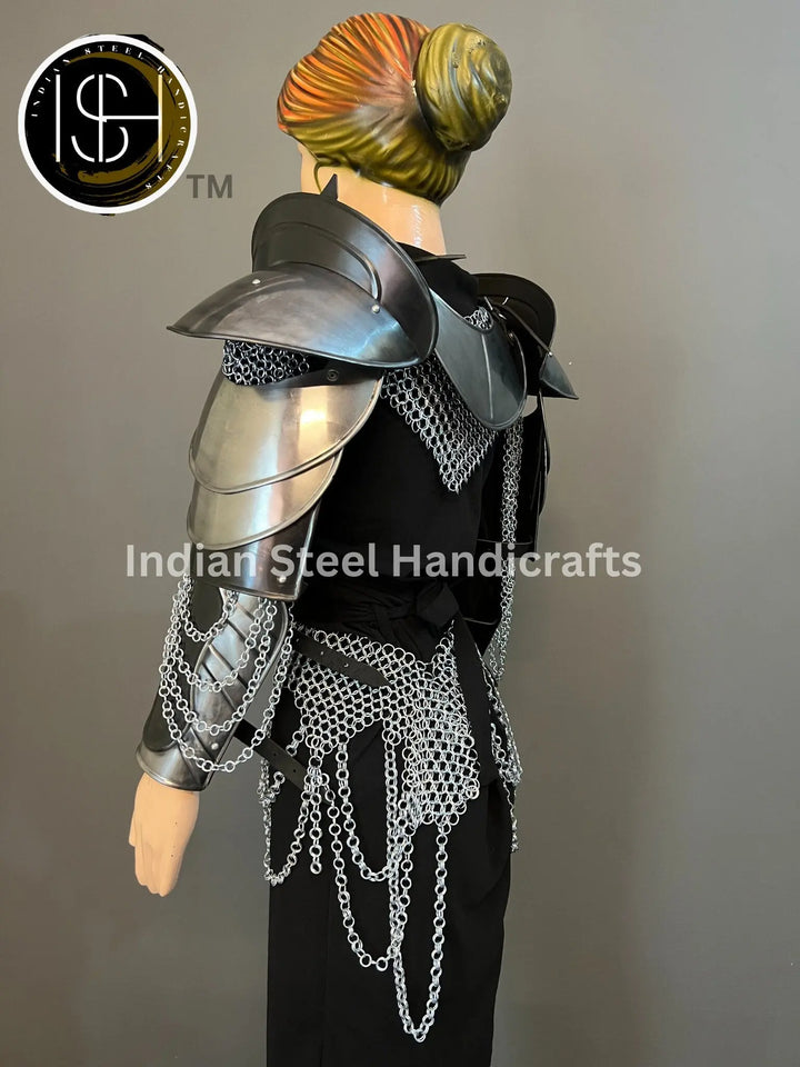 Medieval Steel Pouldron Gorget Armor: LARP Cosplay Costume