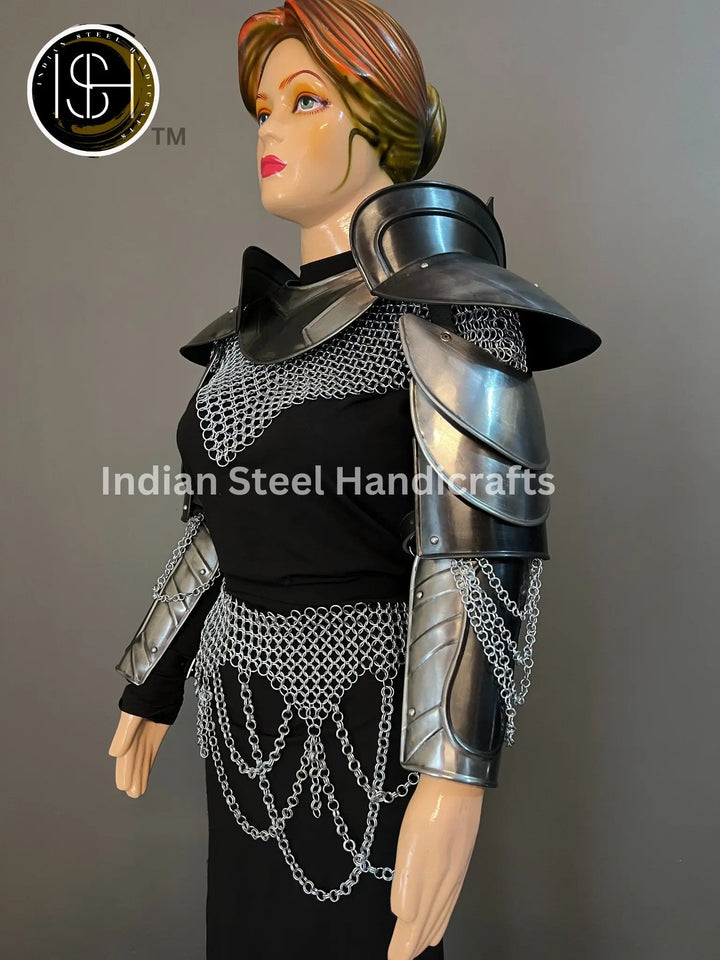 Medieval Steel Pouldron Gorget Armor: LARP Cosplay Costume