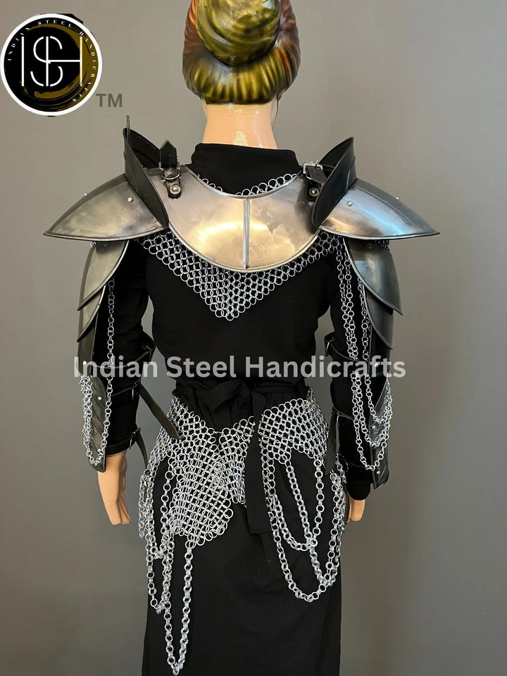 Medieval Steel Pouldron Gorget Armor: LARP Cosplay Costume
