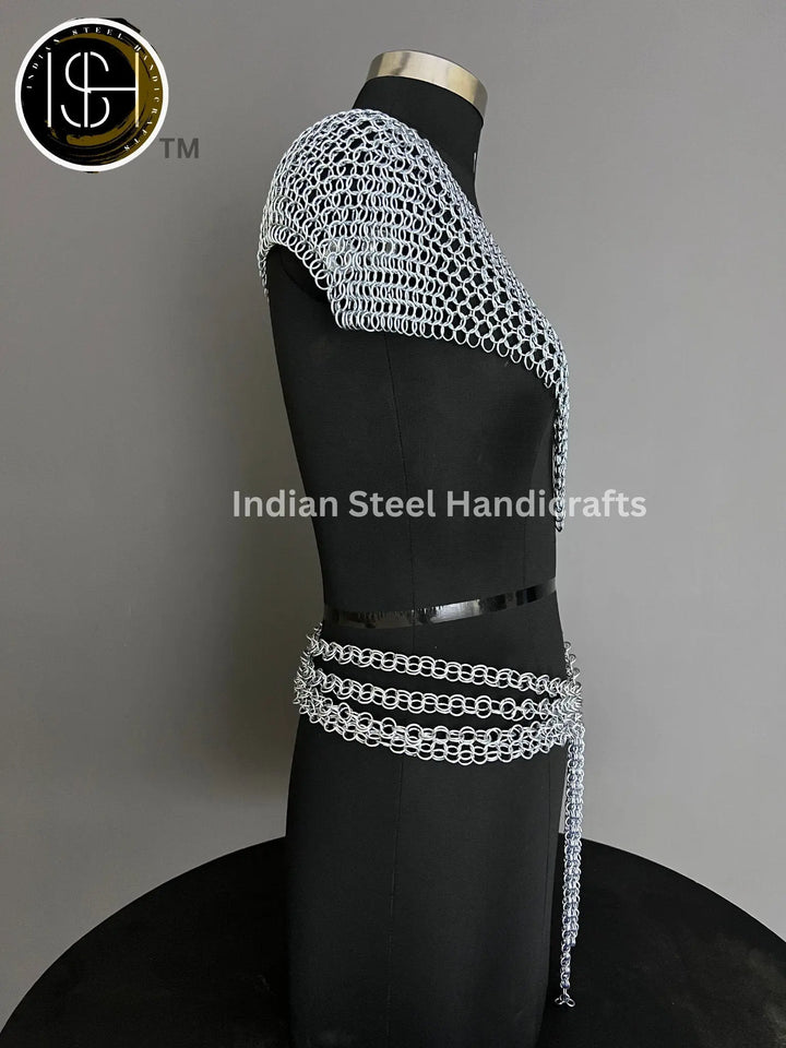 Metal Viking Top & Belt, Ren faire Chainmail Handmade Medieval Cosplay Armor, SCA Larp Costume, Mother's day Reenactment, Christmas Gift. ISH Collection
