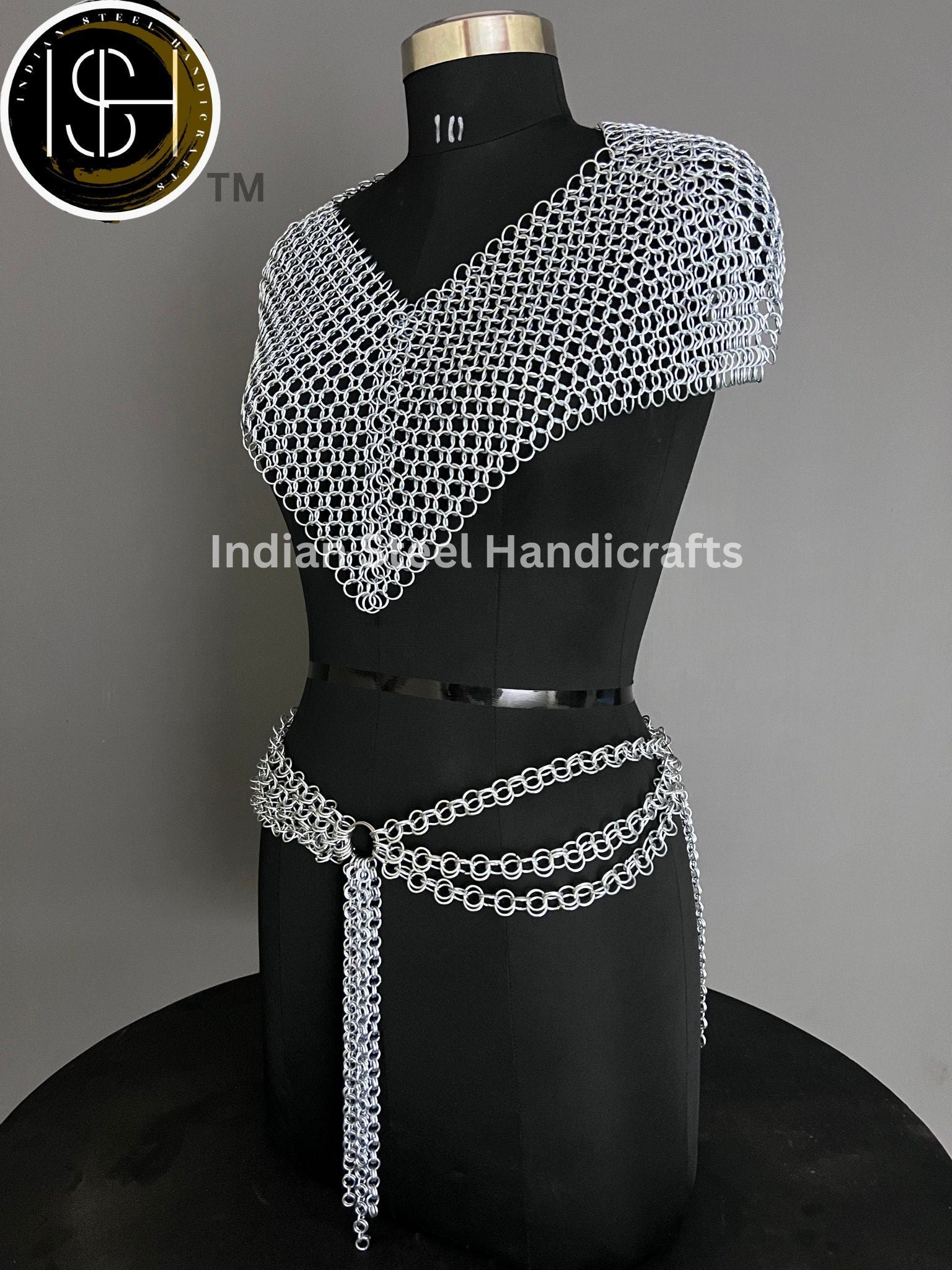 Metal Viking Top & Belt, Ren faire Chainmail Handmade Medieval Cosplay Armor, SCA Larp Costume, Mother's day Reenactment, Christmas Gift.