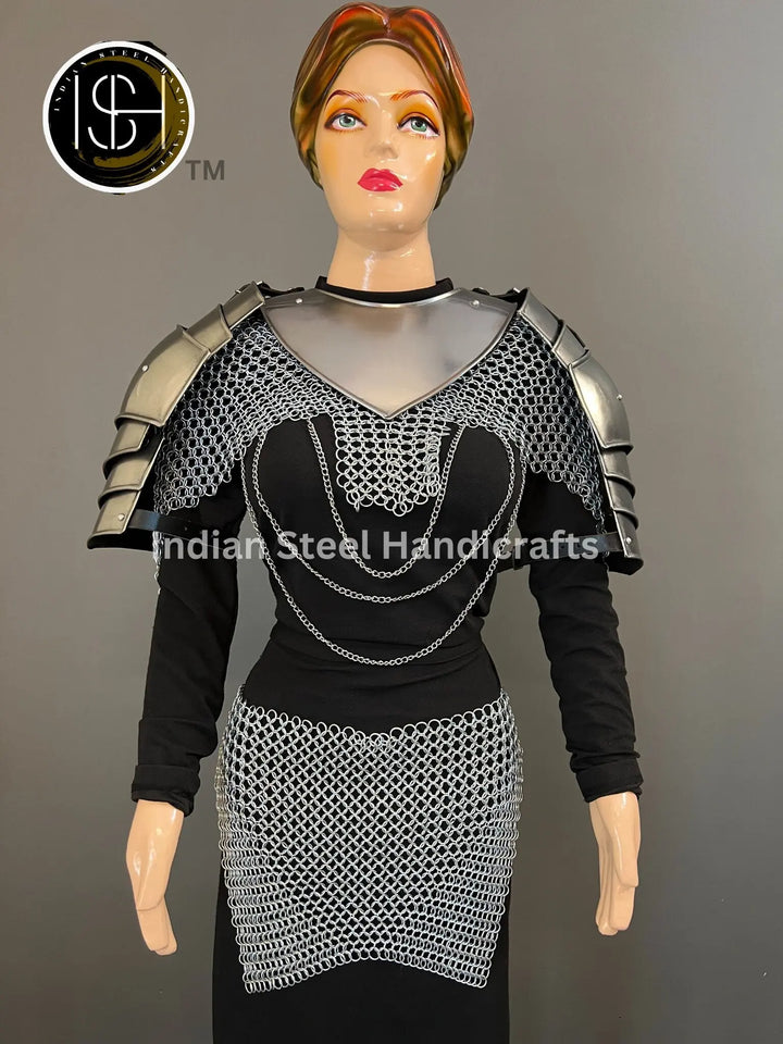 Medieval Steel Pouldron Gorget Armor: LARP Cosplay Bracers