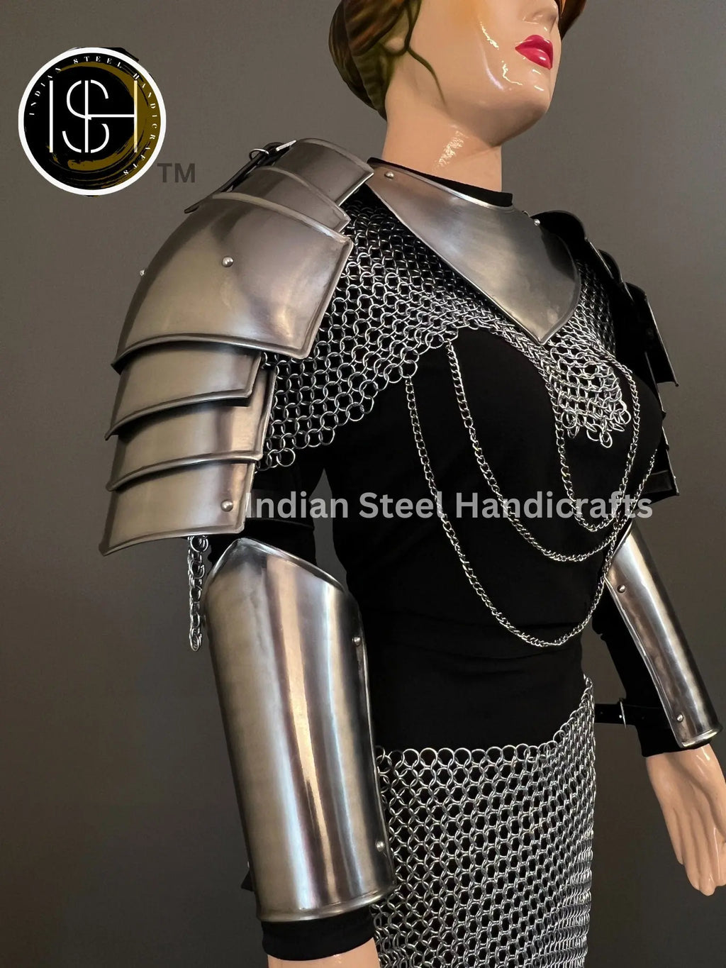 Medieval Steel Pouldron Gorget Armor: LARP Cosplay Bracers