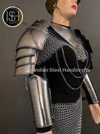 Medieval Steel Pouldron Gorget Armor: LARP Cosplay Bracers