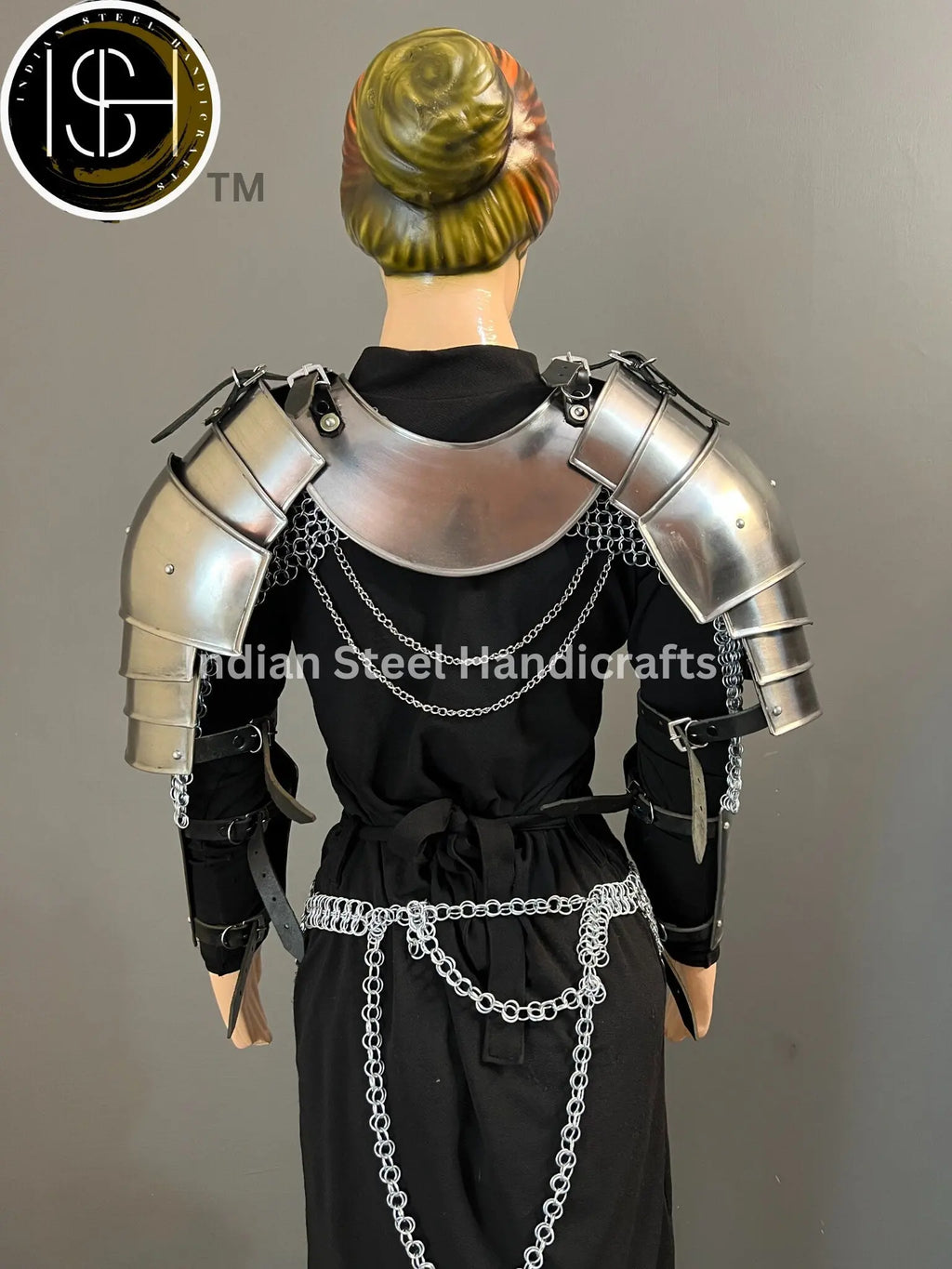 Medieval Steel Pouldron Gorget Armor: LARP Cosplay Bracers