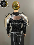 Medieval Steel Pouldron Gorget Armor: LARP Cosplay Bracers
