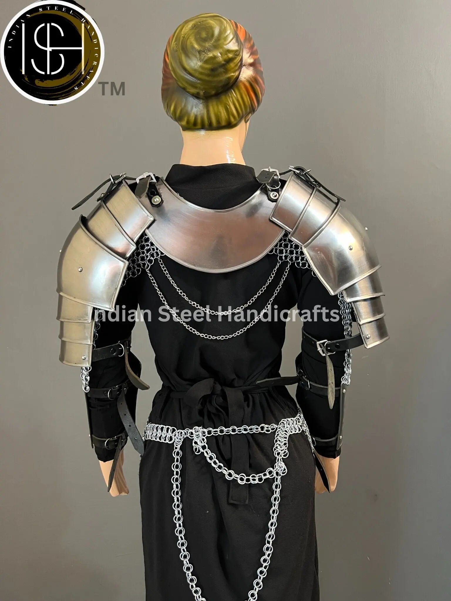 Medieval Steel Pouldron Gorget Armor: LARP Cosplay Bracers