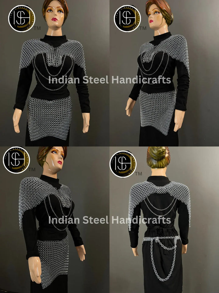Medieval Steel Pouldron Gorget Armor: LARP Cosplay Bracers