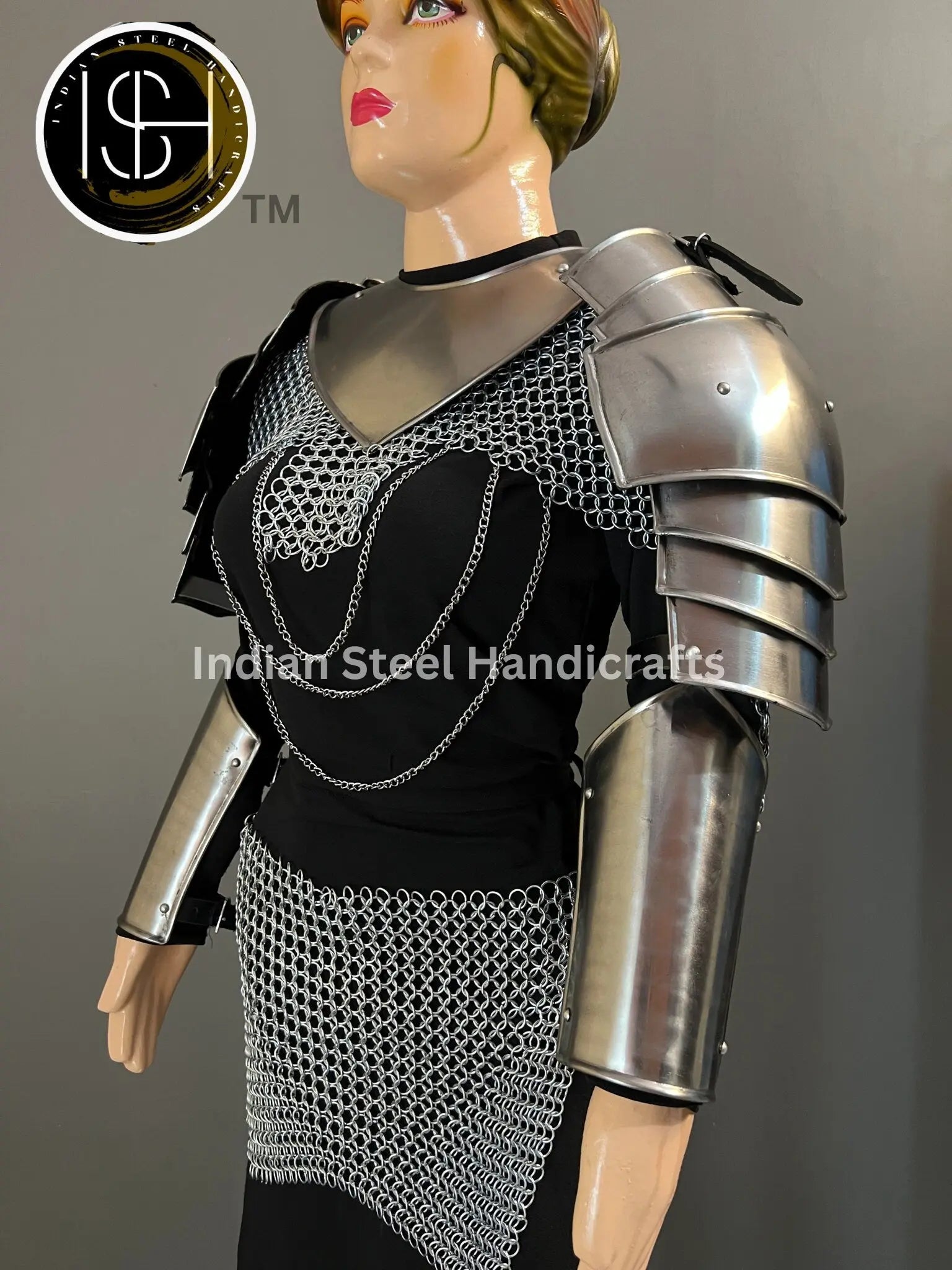 Medieval Steel Pouldron Gorget Armor: LARP Cosplay Bracers