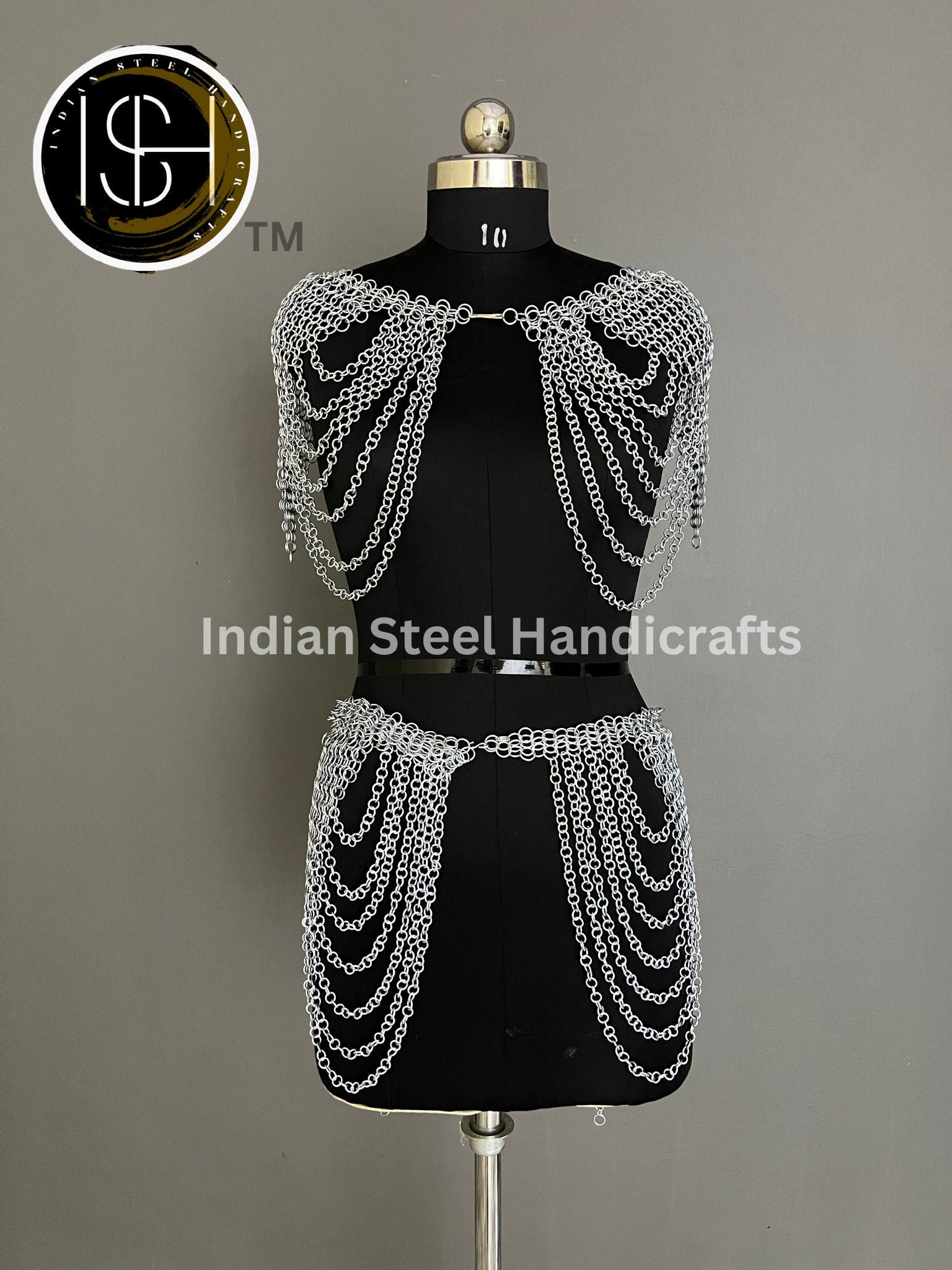 Metal Viking Skirt & Top,Medieval Shield, Chainmail Handmade Medieval Armor, SCA Larp Costume, Mother's day Reenactment, Christmas Gift.