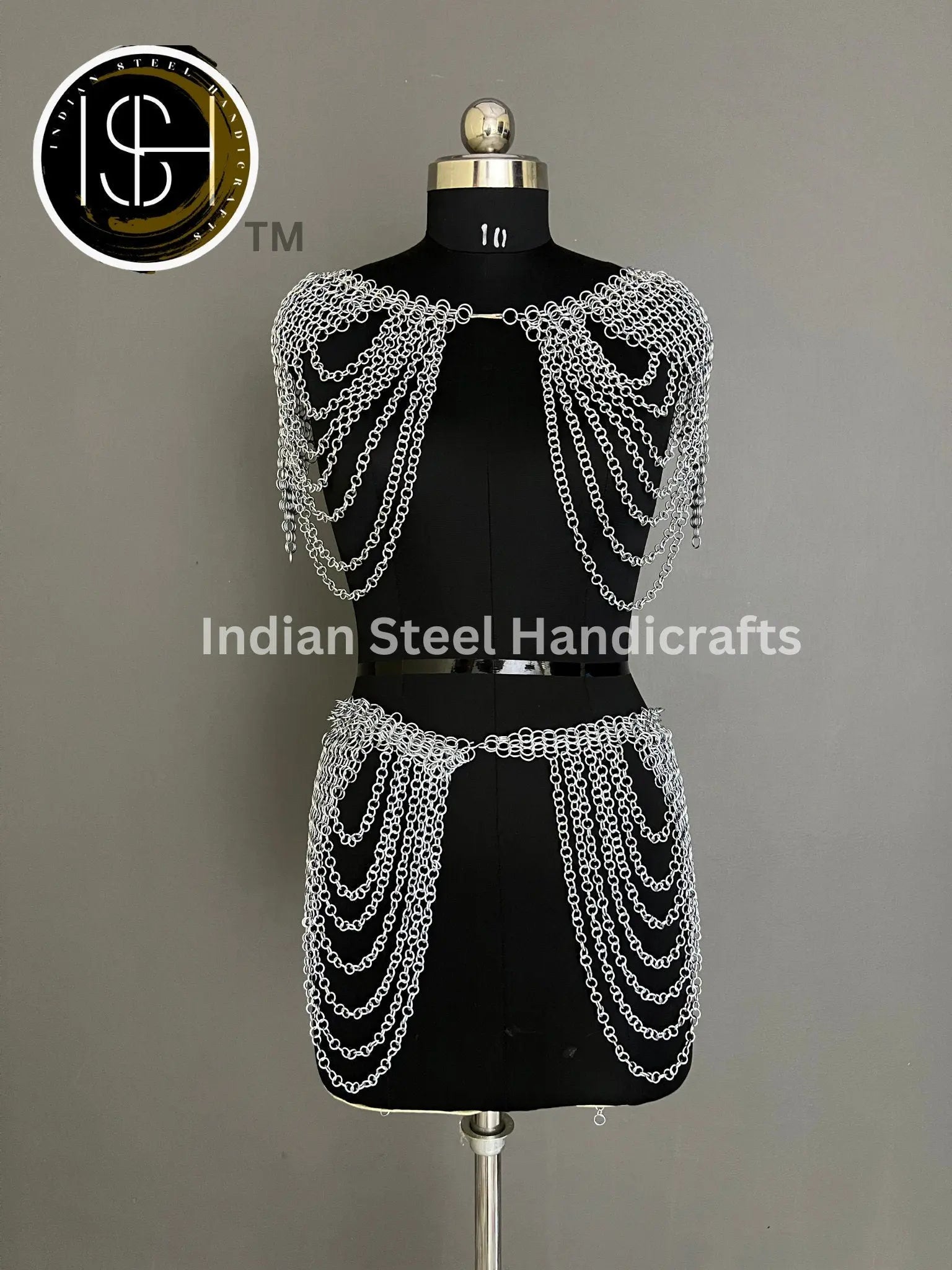 Metal Viking Skirt & Top,Medieval Shield, Chainmail Handmade Medieval Armor, SCA Larp Costume, Mother's day Reenactment, Christmas Gift. ISH Collection