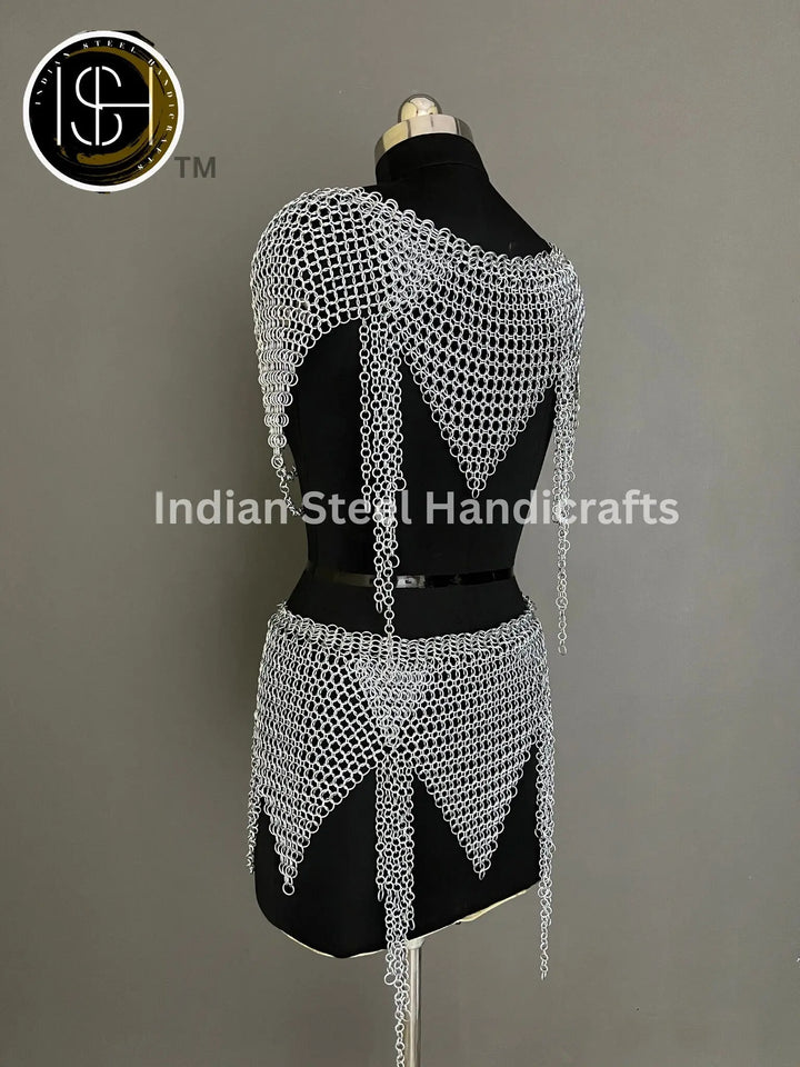 Metal Viking Skirt & Top,Medieval Shield, Chainmail Handmade Medieval Armor, SCA Larp Costume, Mother's day Reenactment, Christmas Gift. ISH Collection