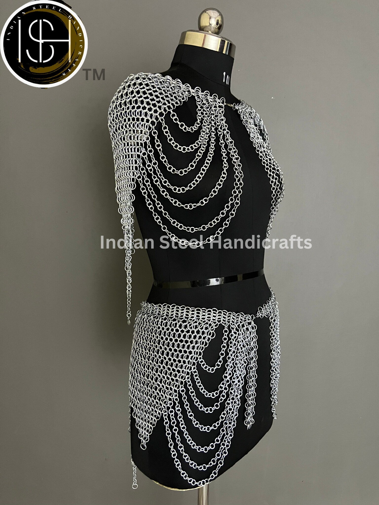 Metal Viking Skirt & Top,Medieval Shield, Chainmail Handmade Medieval Armor, SCA Larp Costume, Mother's day Reenactment, Christmas Gift.