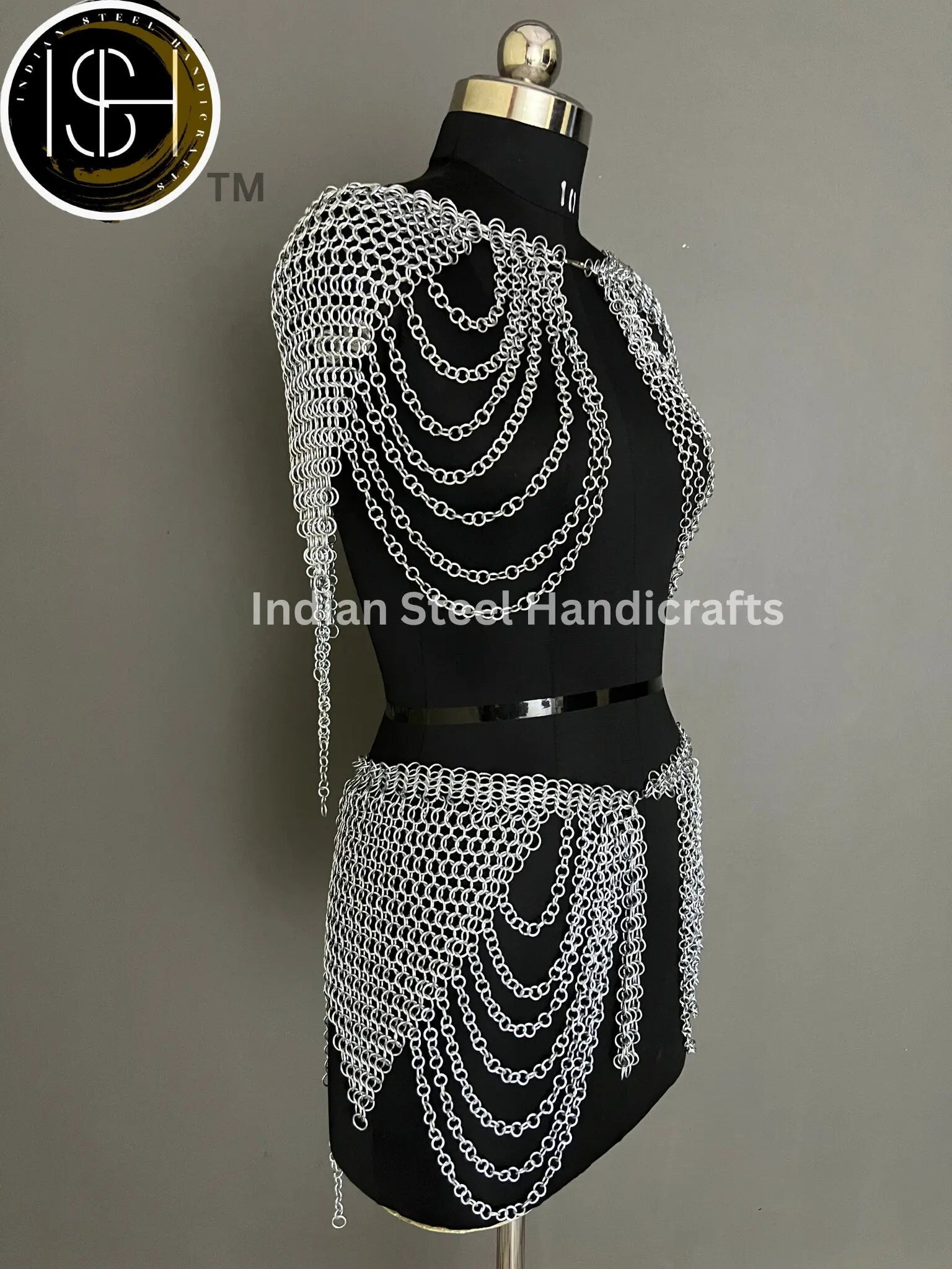 Metal Viking Skirt & Top,Medieval Shield, Chainmail Handmade Medieval Armor, SCA Larp Costume, Mother's day Reenactment, Christmas Gift. ISH Collection